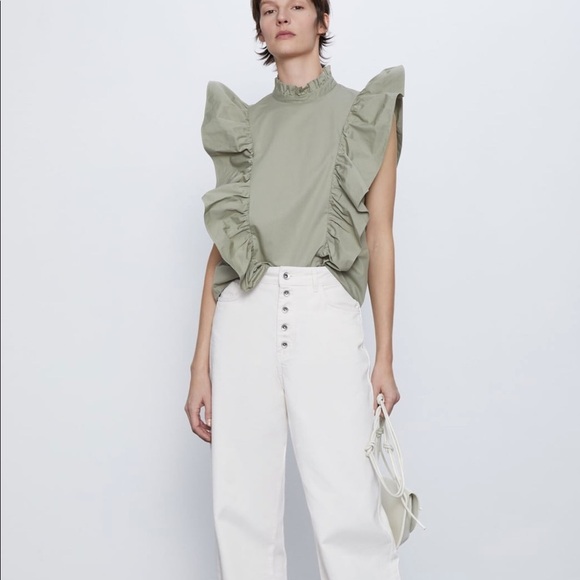 ZARA Ruffled Poplin Blouse BNWT - Picture 7 of 10